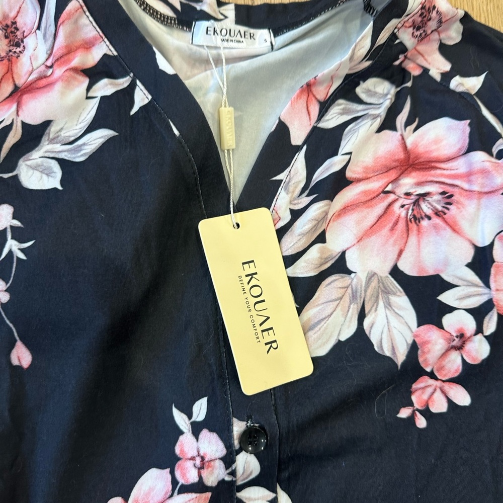 NWT Ekouaer 3 Button Down nursing breastfeeding Nightgowns house dress sz Small - Picture 2 of 6